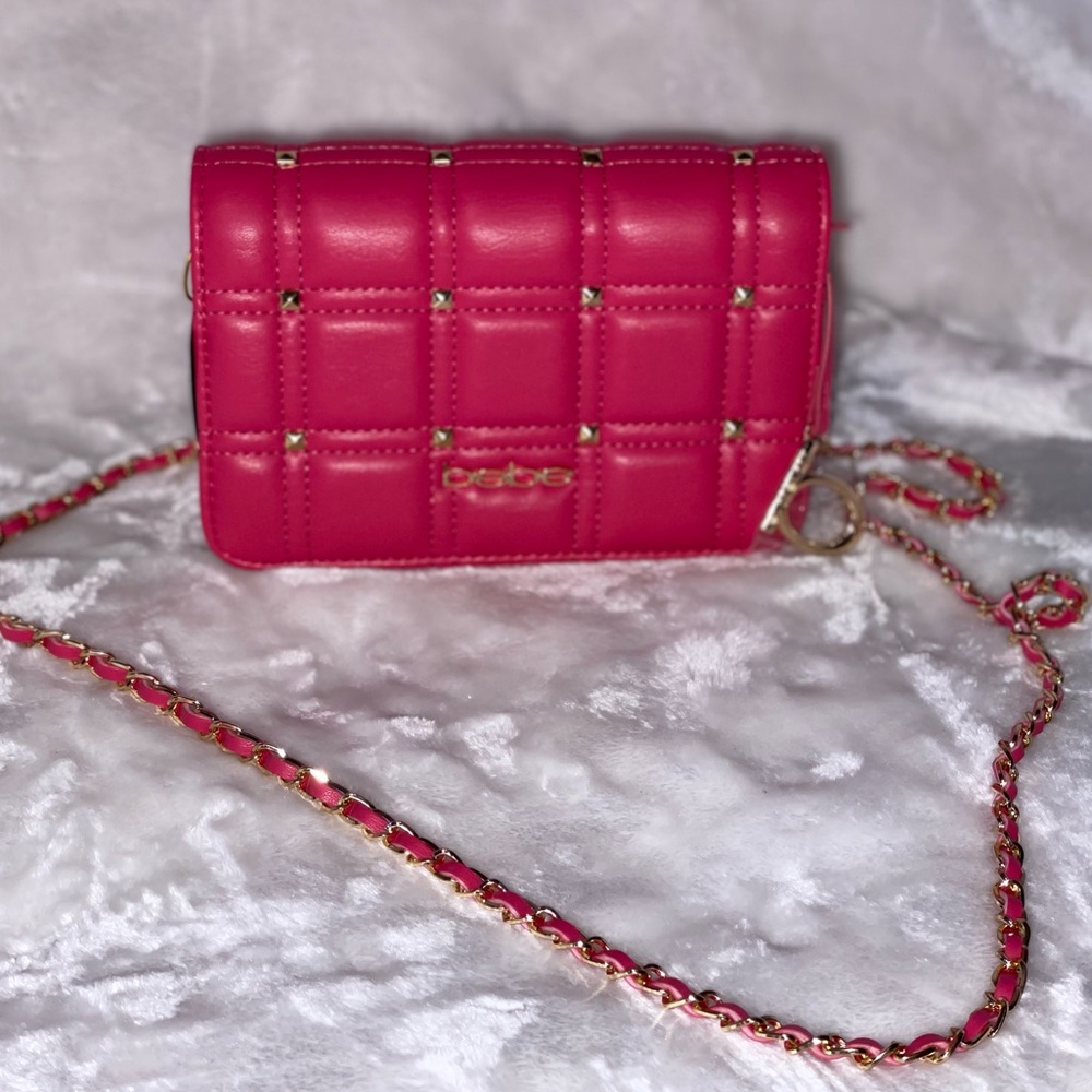 bebe Pink Crossbody Bag with Gold Accents